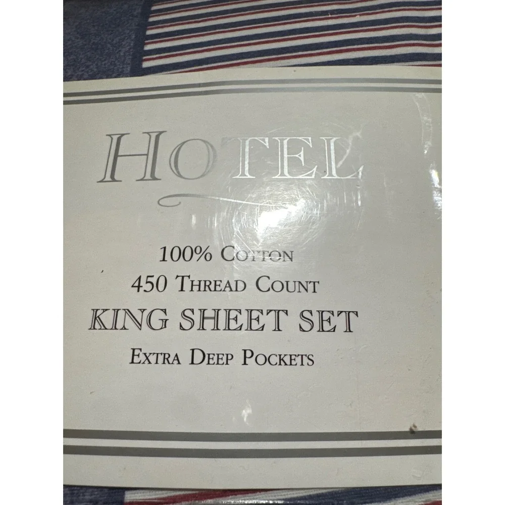 Hotel 100% Cotton 450 Thread Count King Sheet Set Blue Red White Deep Pocket